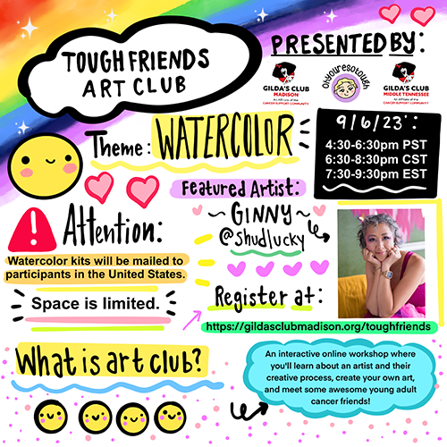 Tough Friends Art Club September 2023 promotion graphic. All information on the graphic is also found on the registration page the graphic is linked to.